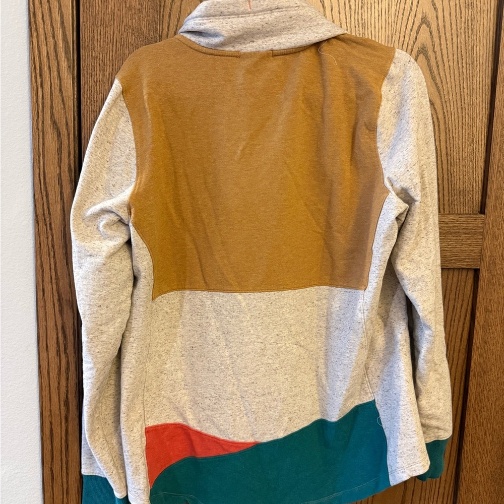 L.L. Bean Woman’s Colorblock Pullover Hoodie - Heather Gray/Teal/Tan - Picture 2 of 3